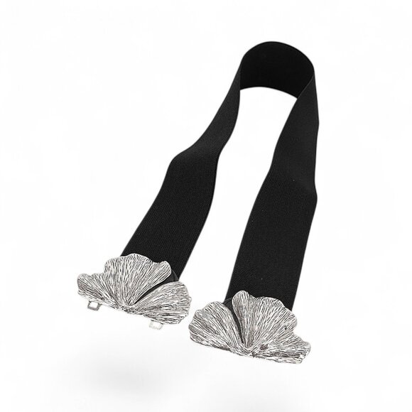 BNWT Antique Silver Vintage Flower Buckle Elastic Fashion Belt - Picture 4 of 5